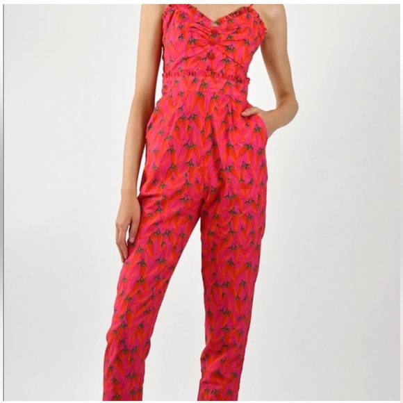 Farm Rio Red Pepper Jumpsuit, size L - Picture 1 of 9